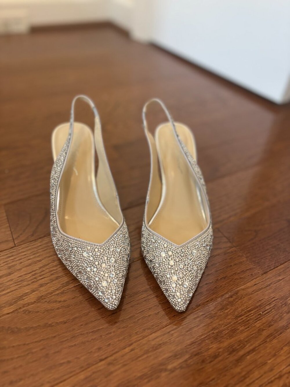 Betsey Johnson Silver Rhinestone Slingback Heels, Size 8 - Picture 3 of 7